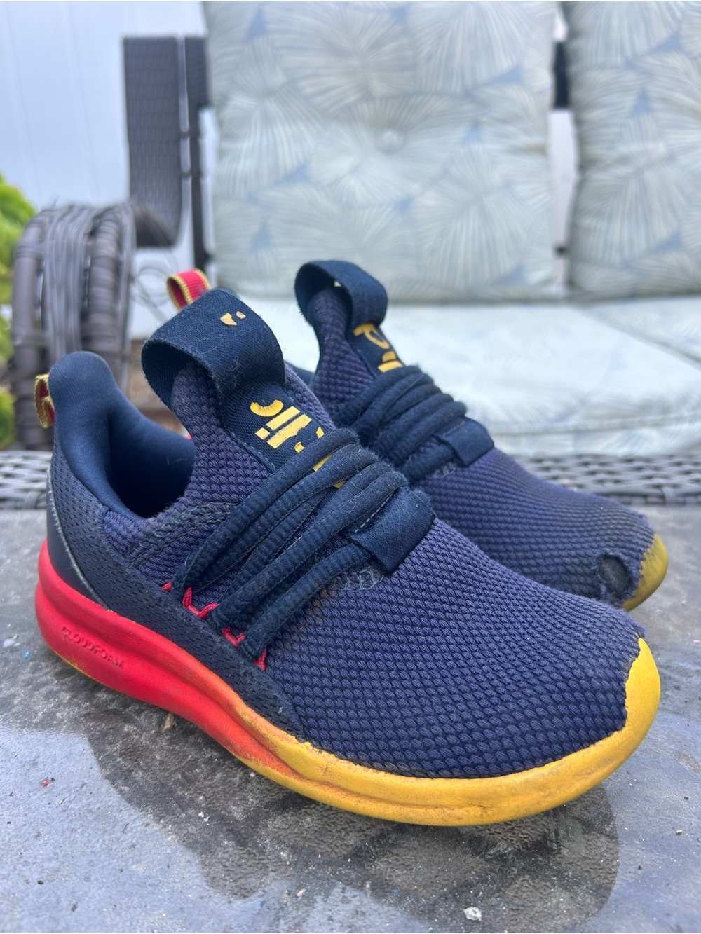 Adidas Child Lite Racer Adapt Sneaker, Ink/Crew Yellow/Pure Ruby - SZ 12